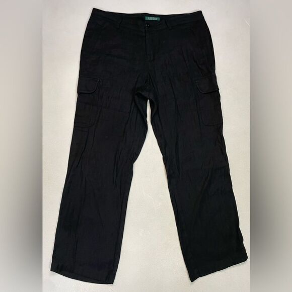 Polo Ralph Lauren Linen Blend Cargo Pants Women Size 10 Black - Picture 1 of 8